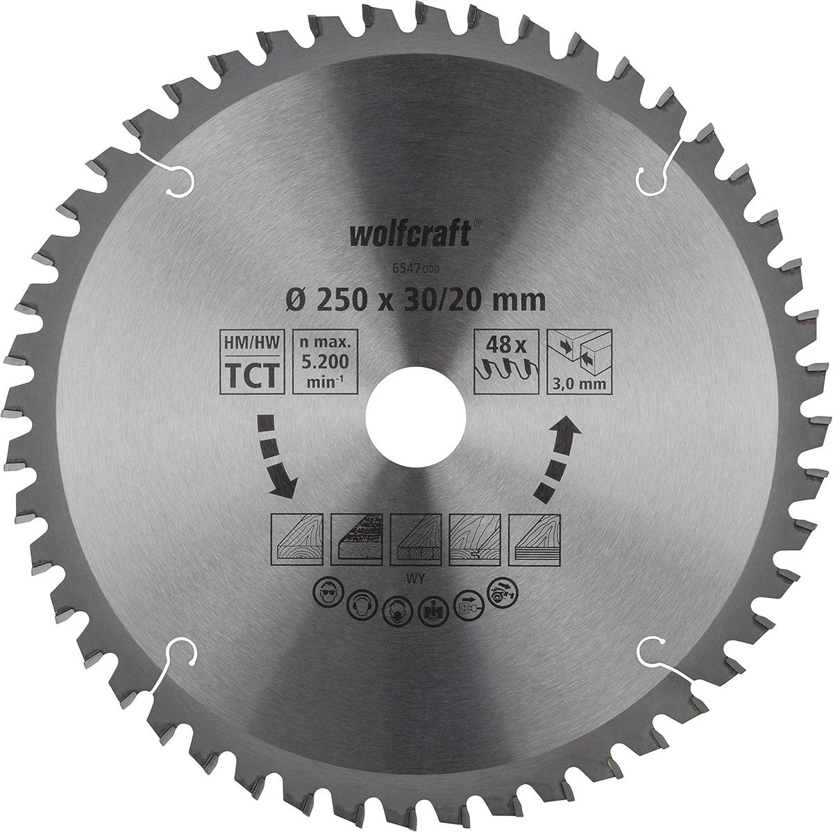 Wolfcraft - zaagblad 250x30mm voor afkortzaag - 48 tanden - verstekzaag - serie oranje - 6547000