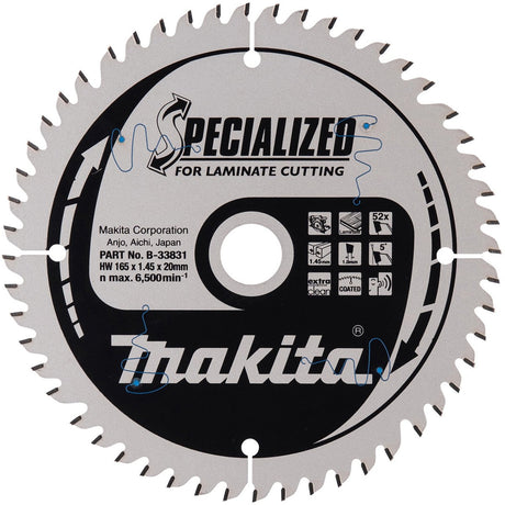 Makita toebehoren - zaagblad voor laminaat, 165x20 mm, 52 tanden b-33831