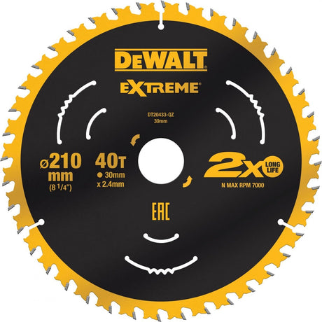 Dewalt cirkelzaagblad voor hout | universeel | ø 210mm asgat 30mm 40t - dt20433-qz
