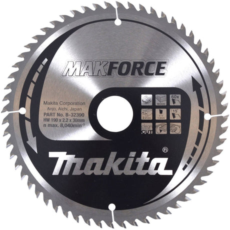 Makita ø 190mm asgat 30mm 60t cirkelzaagblad voor hout | makforce - b-32390