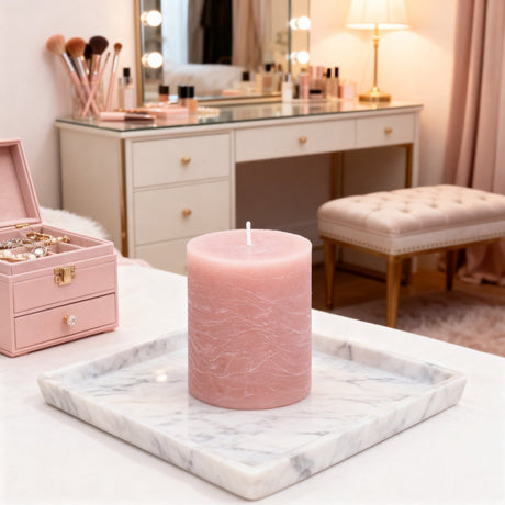 Arti casa rustieke stompkaars - ø7 x h8 cm - ongeparfumeerd - cilindervormig model - gemaakt van wax - lange brandtijd van 30 uur - sfeervolle kaars voor binnen - kleur roze