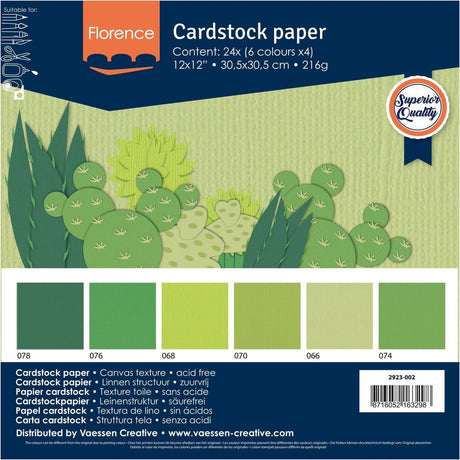 Vaessen creative cardstock - groen - 30,5 x 30,5 cm - 24 vellen - textuur - 216 g