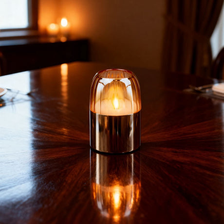 Arti casa led kaars in glazen pot - sfeervolle verlichting voor binnen - ø7,5x12,5cm - beweegbare lont - realistisch vlam-effect - werkt op aa-batterijen - kleur: creme bruin