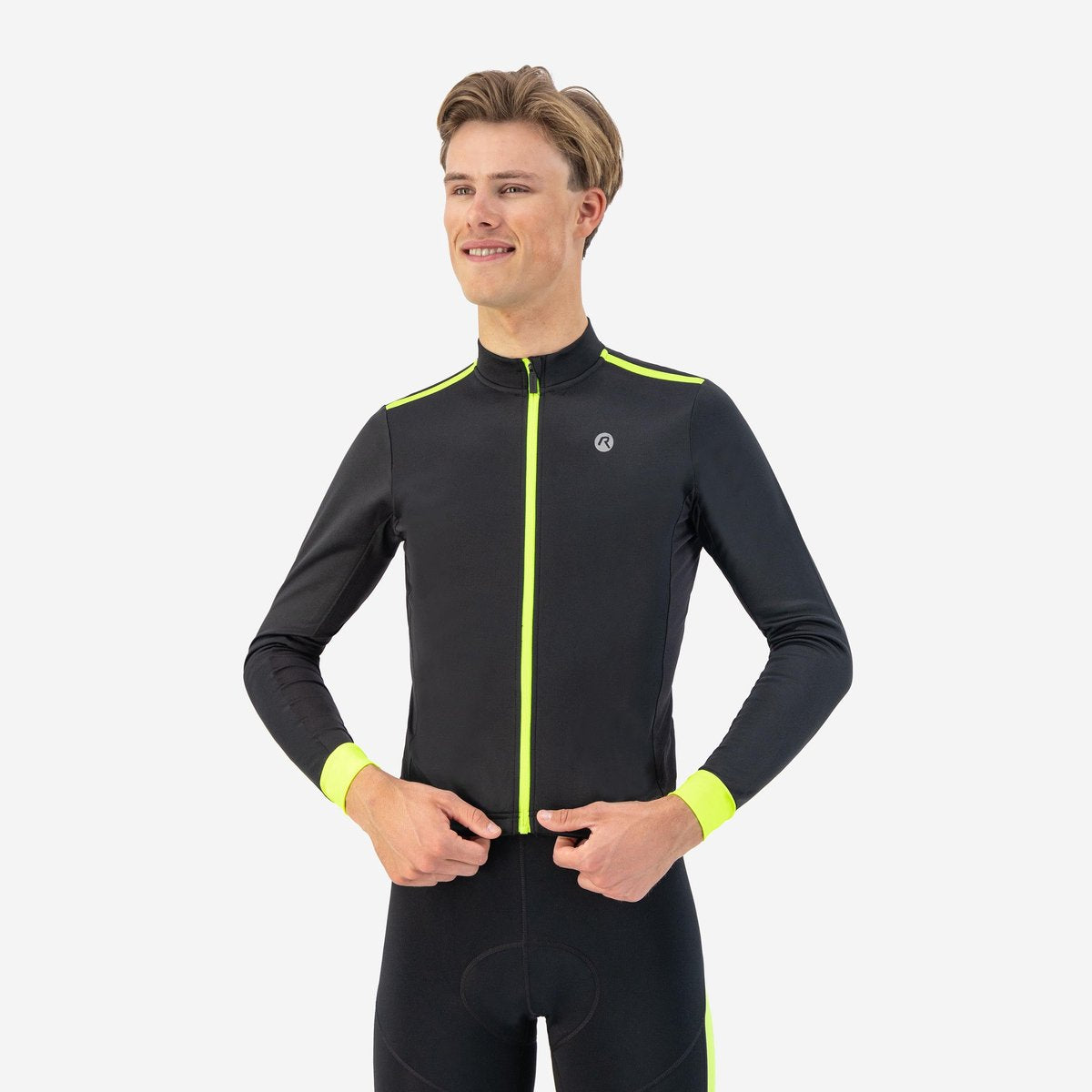 Rogelli core fietsshirt heren - lange mouwen - zwart fluorgeel - m