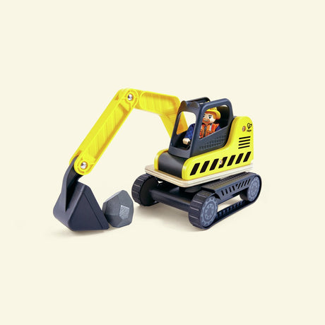 Hape graafmachine dig'n dump - speelgoed bouwvoertuig met draaibare cabine en beweegbare schep, 24m+