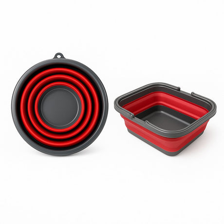 Dirt devil opvouwbare opbergmand - gemaakt van kunststof - voorzien van handgreep - rond model - 1 vak - handig opvouwbaar voor compacte opslag - afmetingen 32,7 x 10 x 39 cm - kleur grijs rood