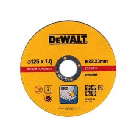 Dewalt dt43972-qz doorslijpschijvenset - 10 stuks in metalen bewaarblik - 125 x 1,0 mm - inox staal - superdun - voor haakse slijper - professionele slijpschijven - 5054905245689