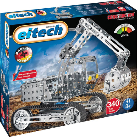 Eitech ® bouwdoos – graafmachine, hijskraan en takelwagen – 340-delig – metalen bouwpakket met gereedschap – constructiespeelgoed – vanaf 8 jaar