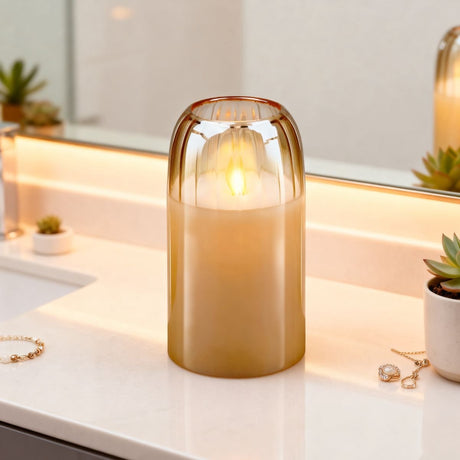 Arti casa led kaars ø7,5x15cm - crème - beweegbare lont - realistische vlam - werkt op 2xaa batterijen - gemaakt van glas - sfeervolle huisdecoratie voor binnen - woonaccessoire