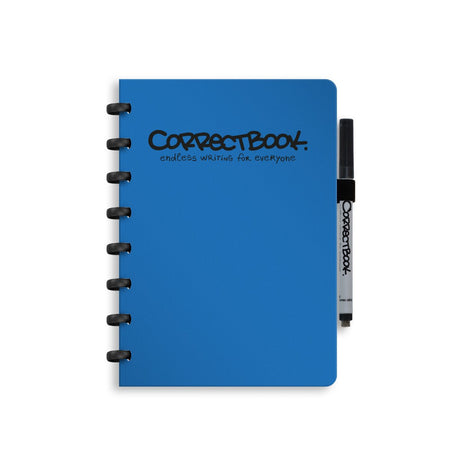 Correctbook a5 uitwisbaar notitieboek – herbruikbaar schrift – earthy blue – gelinieerd – inclusief pen wisdoekje – aanvulbaar met extra pagina’s
