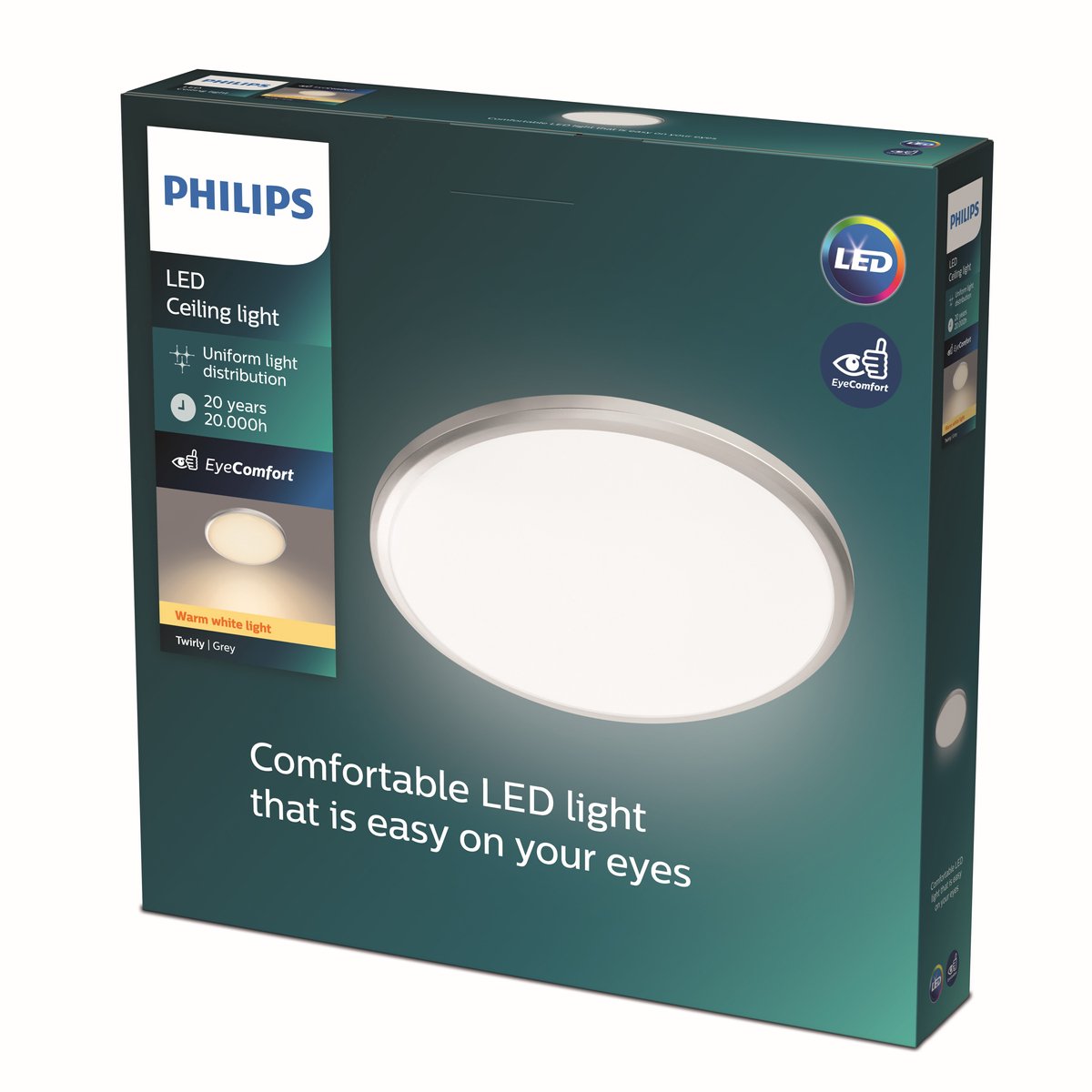 Philips led philips twirly plafonnière - grijs - groot - warmwit licht - 17 w
