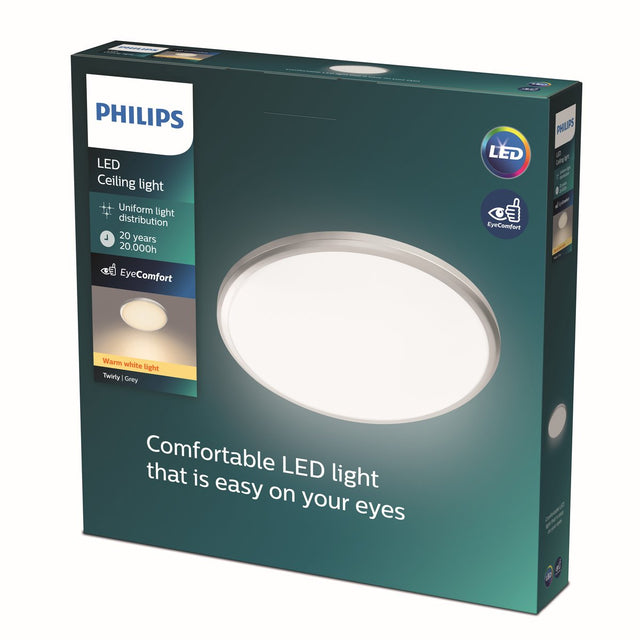 Philips led philips twirly plafonnière - grijs - groot - warmwit licht - 17 w