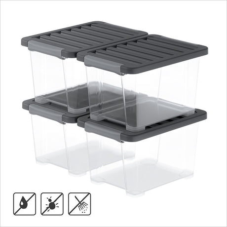 Rotho core pro - opbergboxen - set van 4 - stapelbaar - 15 ltr