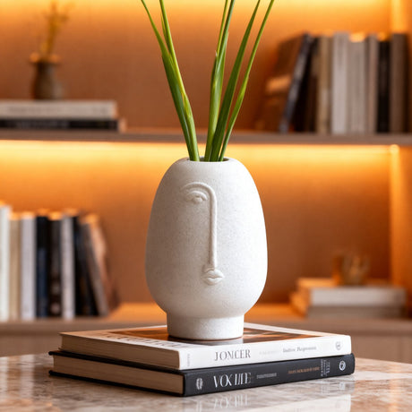Arti casa vaas hoofd - porseleinen keramiek vaas met gezichtsmotief - rond modern design - decoratieve vaas voor binnen - niet waterdicht - afmetingen ø10 x h12,3 cm - kleur wit