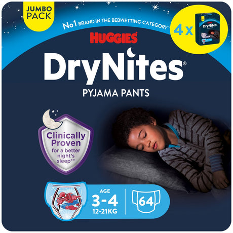Drynites huggies luierbroekjes - jongens - 3 tot 4 jaar (12 - 21 kg) - 64 nachtbroekjes - voordeelverpakking