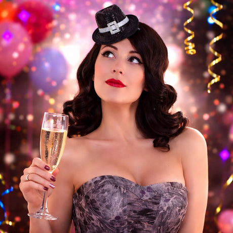Partytime hairclip w hat 2as - verkleedhoofddeksel met haarclip en mini hoedje - set van 2 - unisex kinderverkleedaccessoire - wit en zwart met glitterdetails - ideaal voor feestjes