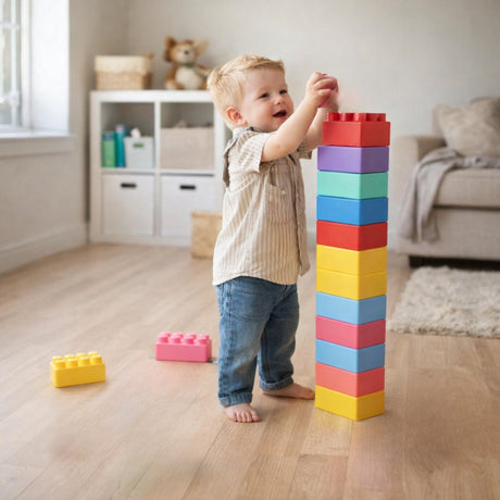 Let's play let’s play grote bouwblokken 12 stuks - zachte bouwblokken voor peuters - speelgoed blokken met opbergtas - blokken voor peuters - peuter bouwblokken
