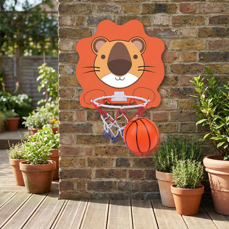 Eddy toys basketbal set leeuw - basketbal set met leeuw bord en ring - kinder basketbal set met net en bal - basketbalbord voor binnen - oranje wit rood