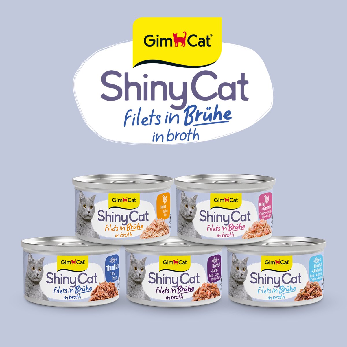 Gimcat 24 x 70 g - shinycat filets in broth kip + garnalen
