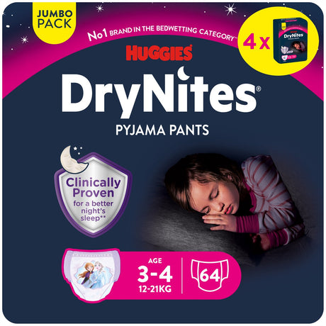Drynites huggies luierbroekjes - meisjes - 3 tot 4 jaar (12 - 21 kg) - 64 nachtbroekjes - voordeelverpakking