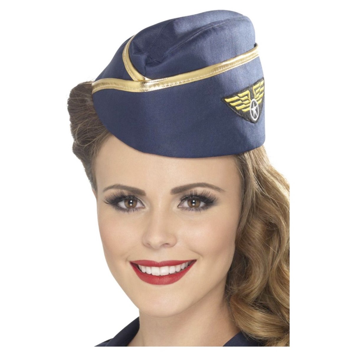 Smiffys stewardessen verkleed hoedje - blauw - carnavalskleding accessoires