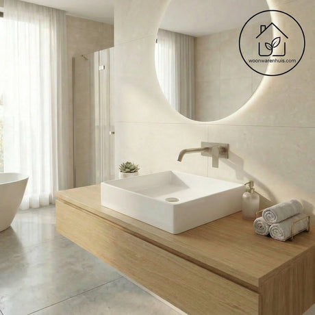 Differnz jura waskom - vierkante wasbak van polystone - opzetmodel zonder overloop - afmetingen 42 x 42 x 10 cm - modern design - geschikt voor de badkamer - kleur wit
