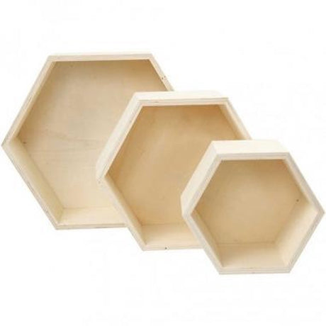 Creativ company houten showdozen hexagonaal 14.8-24,2 cm 3 stuks