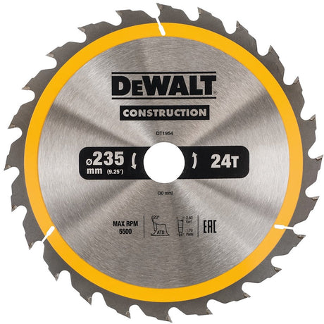 Dewalt ø 235mm asgat 30mm 24t cirkelzaagblad voor hout | construction - dt1954-qz