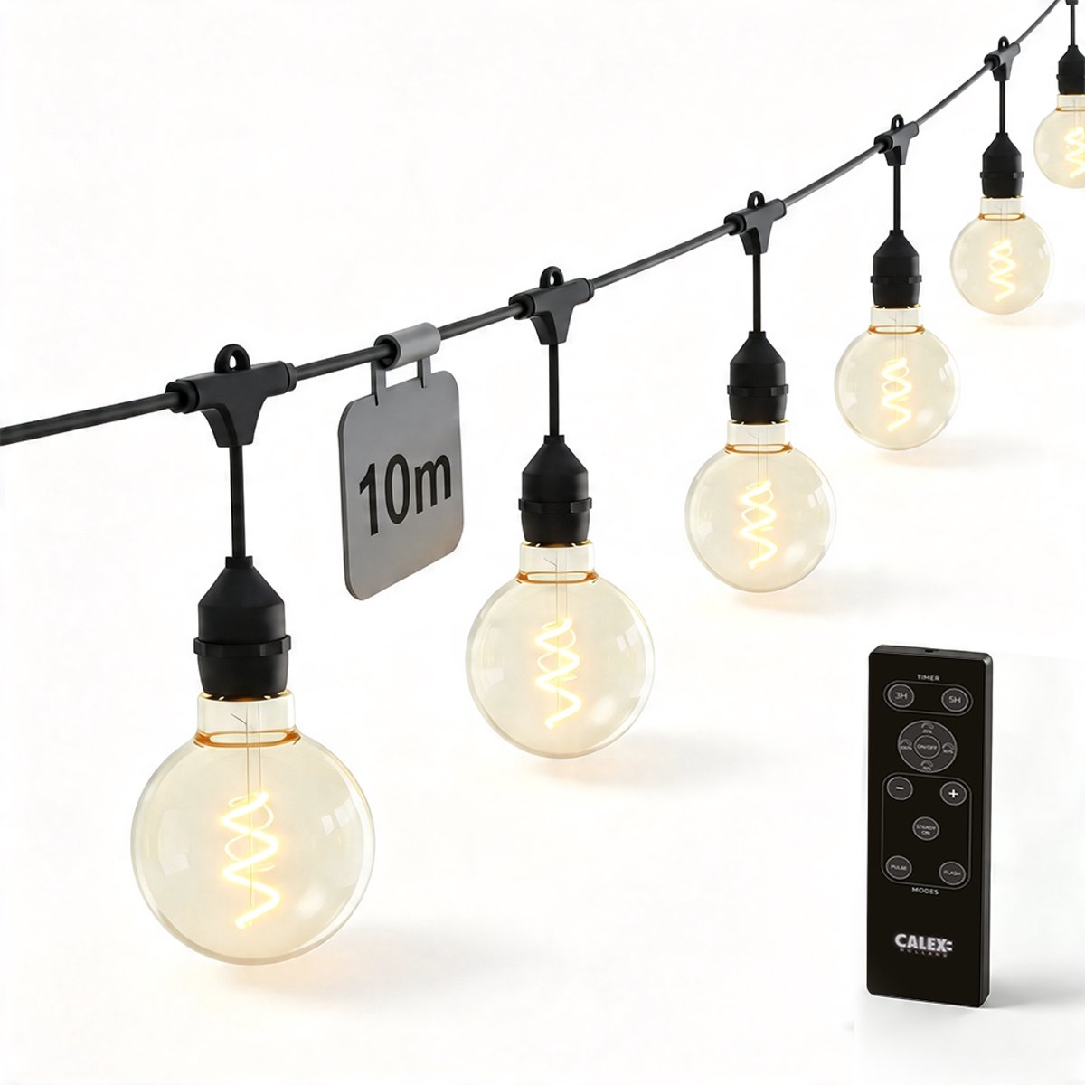Calex vista lichtsnoer 10 meter xl - led lichtslinger 8 lampen - grote bulbs - warm wit licht - tuinverlichting - sfeerverlichting