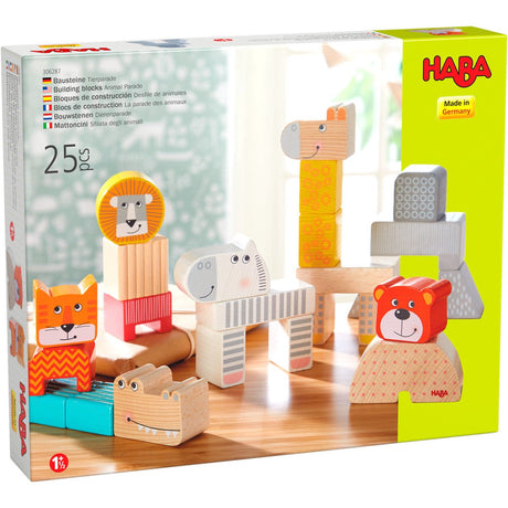 Haba bouwstenen dierenparade junior 28,3 cm hout bruin 25 stuks