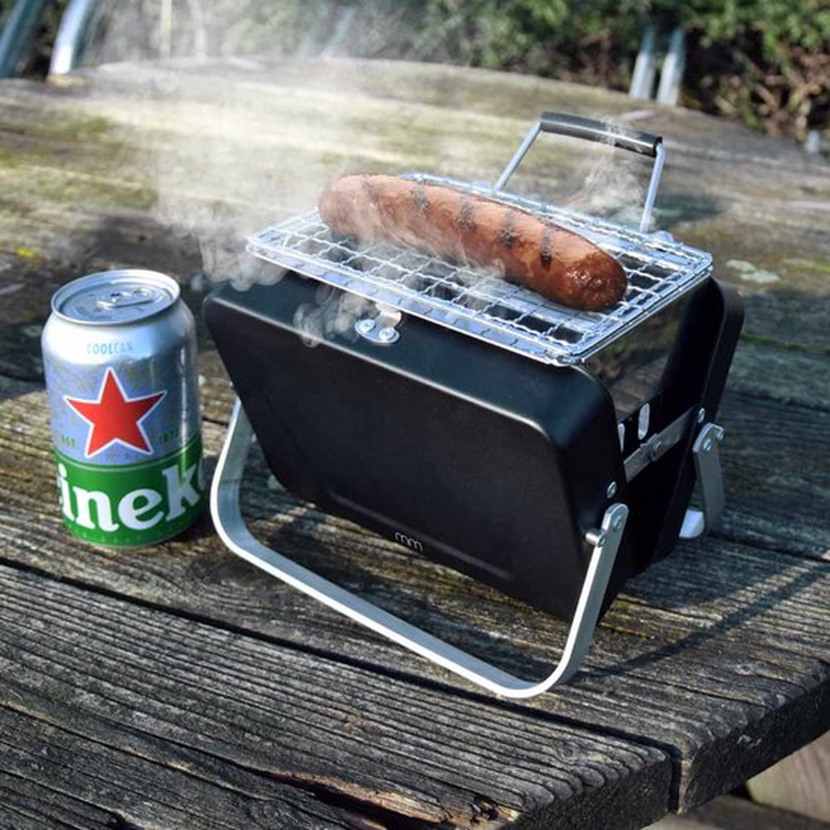 Mikamax draagbare mini bbq - compacte tafelbarbecue - 18 cm - rvs houtskoolgrill