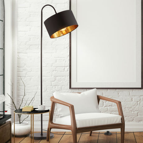 B.k.licht kari - vloerlamp - stande lamp zwart gouden - h: 145cm - e27 fitting