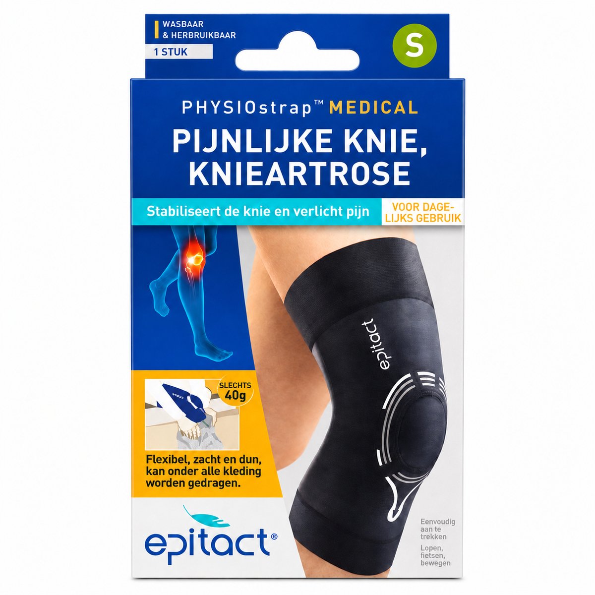 Epitact physiostrap medical - kniebandage - maat s (35 - 38cm) - bij knieartrose en knieschijfpijn - 1 stuk