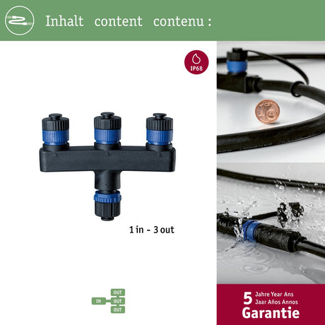 Paulmann plug shine verdeler 3 uitgangen ip68 zwart