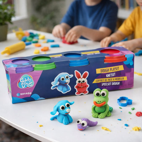 Eddy toys doughset boetseerklei - 5 potjes van 140 gram - soepel blijvende klei in diverse kleuren - stimuleert creativiteit en motoriek - speelplezier voor kinderen vanaf 3 jaar