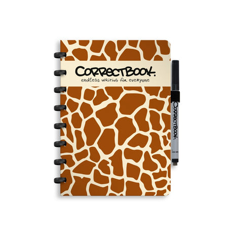 Correctbook a5 uitwisbaar notitieboek – curious giraffe – blanco – herbruikbaar schrift – inclusief pen wisdoekje – aanvulbaar met extra pagina’s
