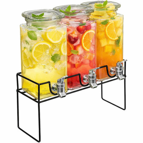 Secret de gourmet dranksdispenser limonadetap - 3x - glas - 1,5 liter - in houder - sapdispenser - drankdispenser