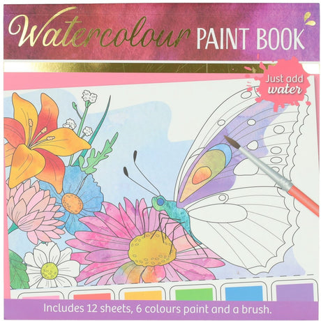Johntoy waterverfkleurblok volwassenen - vlinders en bloemen - incl penseel en 6 kleuren waterverf