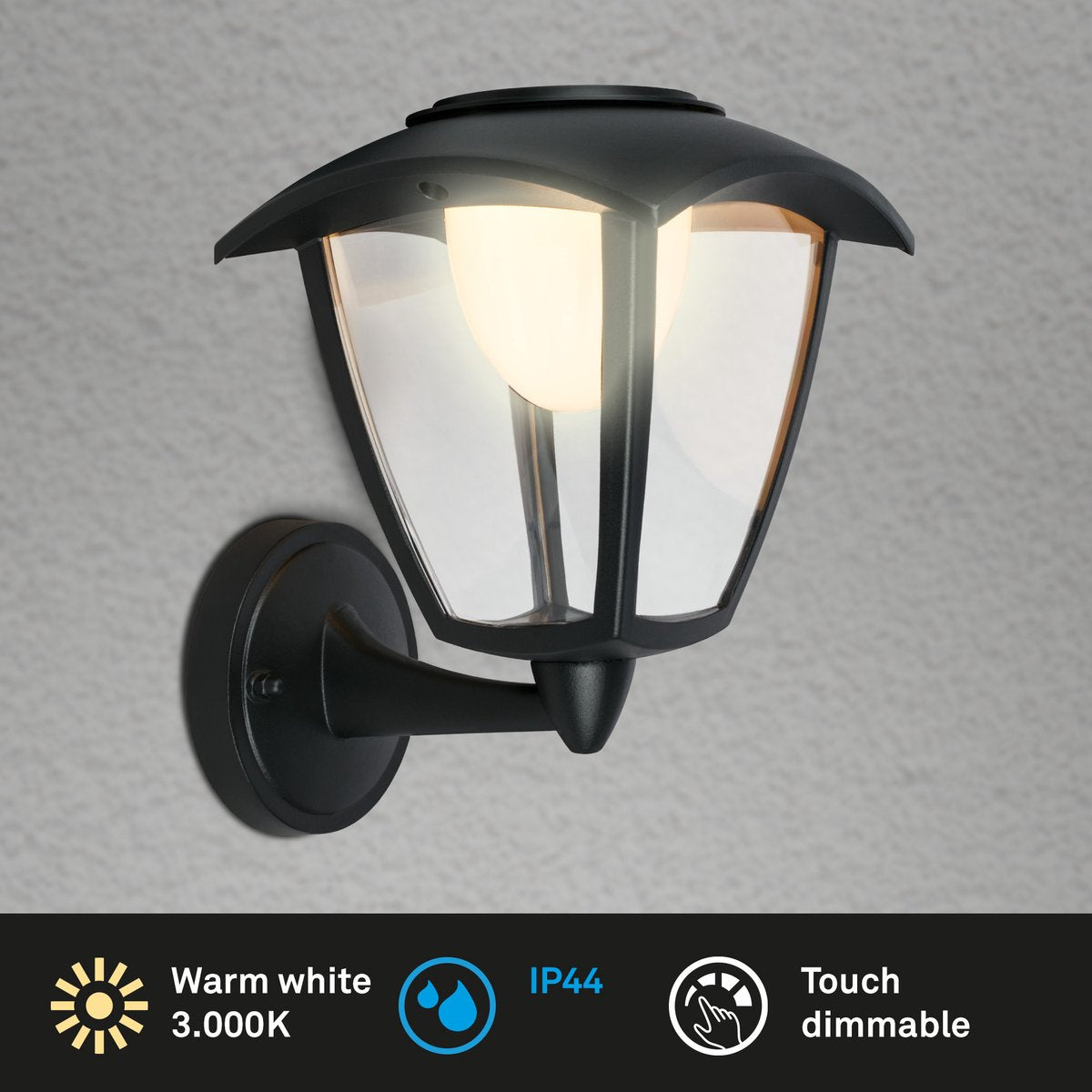 Briloner - led wandlamp akku - touch - vervangbare batterij - zwart - verwisselbare voet - 23 x 29,5 x 16,5 cm - zwart
