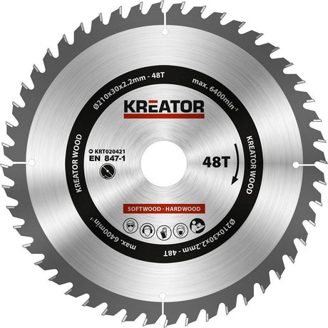 Kreator krt020421 zaagblad hout 210 mm - 48t