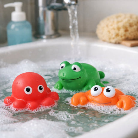 Eddy toys bath animal water badspeelgoed - set van 3 drijvende diertjes - bpa-vrij en ce-gekeurd kunststof - makkelijk vast te houden - 6x4x4 cm - groen, oranje en rood