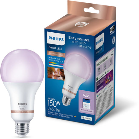 Philips smart lighting - led-lamp - e27 fitting - rgb - gekleurd en instelbaar wit licht - dimbaar - 150w - grote lampvorm: a80 - wifi