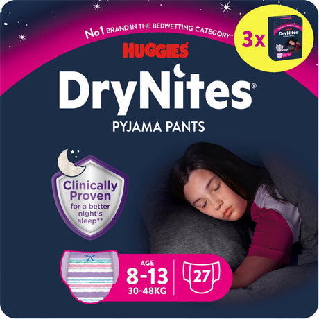 Drynites huggies luierbroekjes - meisjes - 8 tot 13 jaar (30-48 kg) - 27 nachtbroekjes - voordeelverpakking