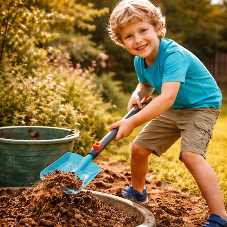 Gardena tuinschep junior 84,5 cm staal turquoise grijs