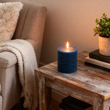 Arti casa rustieke stompkaars - bolkaars - ongeparfumeerde kaars van wax - sfeervolle decoratie voor in huis - geschikt voor woonkamer of eettafel - ø7 x h8 cm - kleur blauw