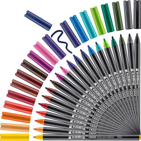 Edding 1300 20 s tekenstift set - 20 stuks in verschillende kleuren - ronde punt 2mm - om te schrijven en schetsen, en voor lay-outwerk op gekleurd licht papier - schrijven op o.a. verjaardagskaarten, briefkaarten of notities