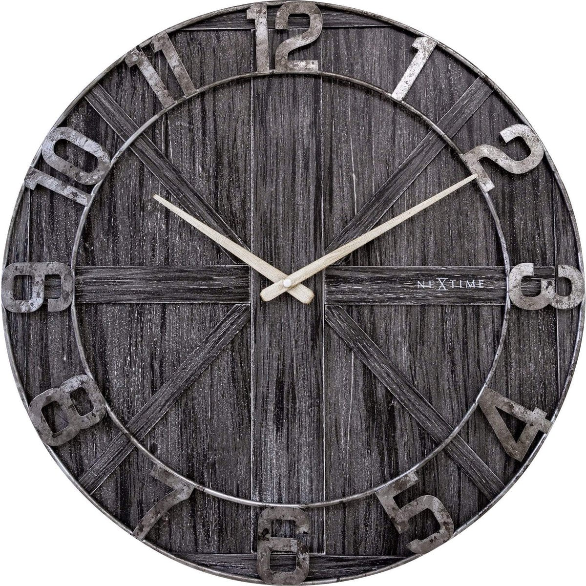 Nextime york – grote industrial wandklok – 50 cm – metaal hout – zwart – stil
