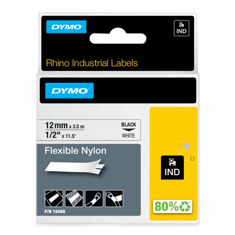 Dymo tape nylon rhino 12mmx3,5m zwart wit