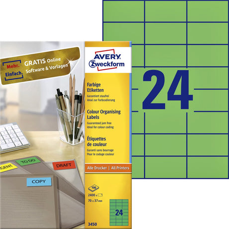 Avery gekleurde universele etiketten formaat 70 x 37 mm (b x h) 2.400 stuks groen