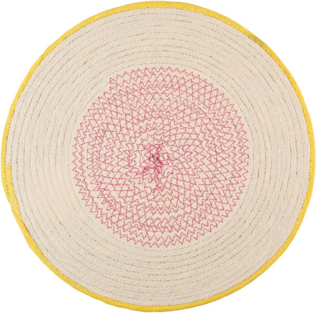 Alpina ronde placemat 38 cm - gevlochten placemat - papiergaren - tafelonderlegger - beige geel